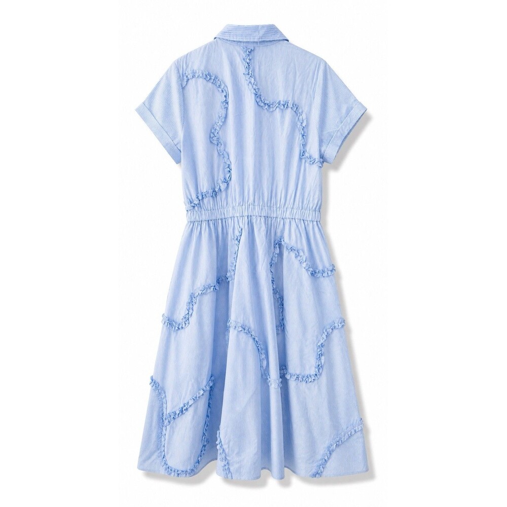 Kate Spade New York Blue Striped Ruffle Patchwork Shirt Dress Size L